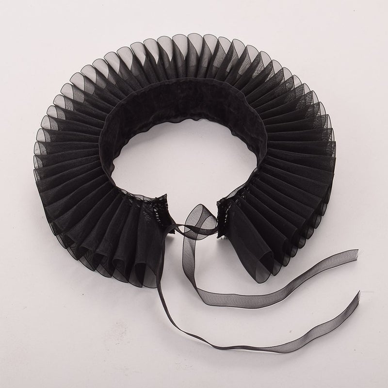 GRACEART Elizabethan Dickens Ruffle Neck Clown Collar Elizabethan Wrist Ruffs Ruffled Cuff Arm Bands (One Black Collar) - Image 4